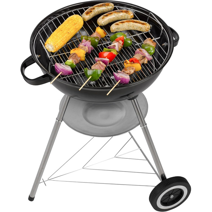 Вугільний гриль діаметром 41,5 см з кришкою, хромованим решіткою та попільником компактний круглий гриль з полицею, колесами та висотою робочої поверхні 58,5 см для саду та балкону