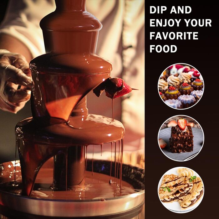 Х ярусний шоколадний фонтан Huanyu, великі набори фондю для шоколаду, електрична машина для шоколадного фонтану, набір шоколадного фондю для вечірки, весілля та дня народження, 4-