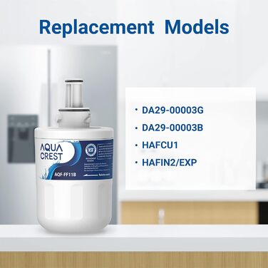 Фільтр для води AQUACREST AQF-FF11B, сумісний з Samsung Aqua Pure Plus DA29-00003G, DA29-00003B, DA29-00003A, DA97-06317A, DA61-00159A, HAFCU1/XAA, HAFIN2/EXP, APP100, WSS-1, WF289 (2 шт.) - набір з 2 фільтрів