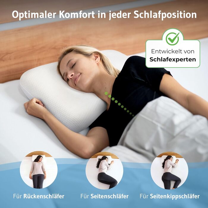 Подушка для шиї Third of Life Liora, ергономічна подушка з піни з ефектом пам&39яті, подушка для сну на боці 48x37x10,5 см із захистом від алергії, подушка для підтримки шиї з вигином плеча, біла