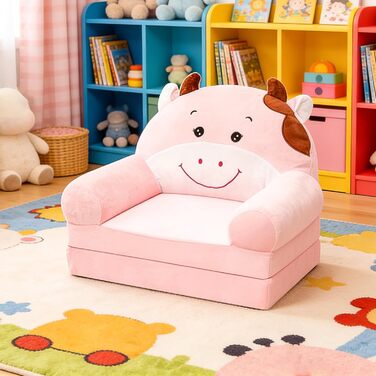 Складане дитяче крісло, зручний дитячий диван, портативний дитячий диван з ручкою для перенесення, дитячий стілець з пінопластовою підкладкою, крісло для читання для дітей віком від 1 до 4 років, ідеї подарунків на Різдво, дні народження, корову