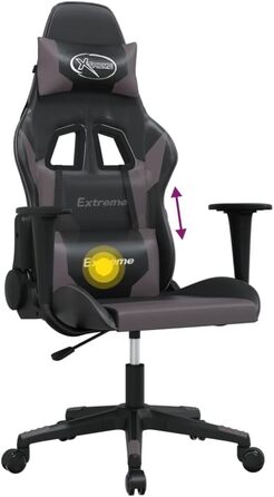 Ігрове крісло з функцією масажу, чорно-сіра штучна шкіра, офісне крісло, ігрове крісло, ігрове крісло, обертове крісло, стілець для столу - 345449