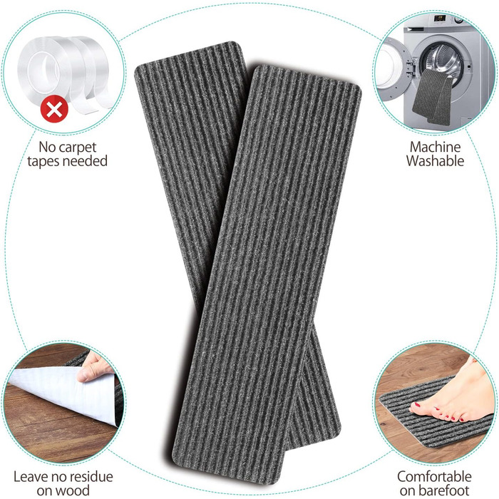 Килимки для сходів ToStair, 76смx20см (15 шт. ) протиковзкі сходові накладки для дерев'яних сходів, килимок для захисту сходів в п