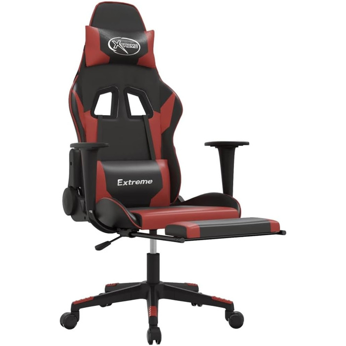 Ігрове крісло з підставкою для ніг, чорна та бордова штучна шкіра, офісне крісло, ігрове крісло, ігрове крісло, обертове крісло, стілець для столу - 3143706