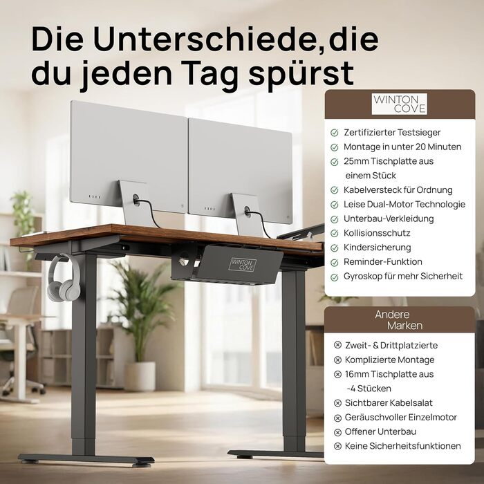 Електричне регулювання висоти письмового столу 120x60 та 160x80 см - безшумний подвійний двигун, захист від зіткнень, функція пам&39яті, система керування кабелями в комплекті 120 x 60 Чорний Дуб