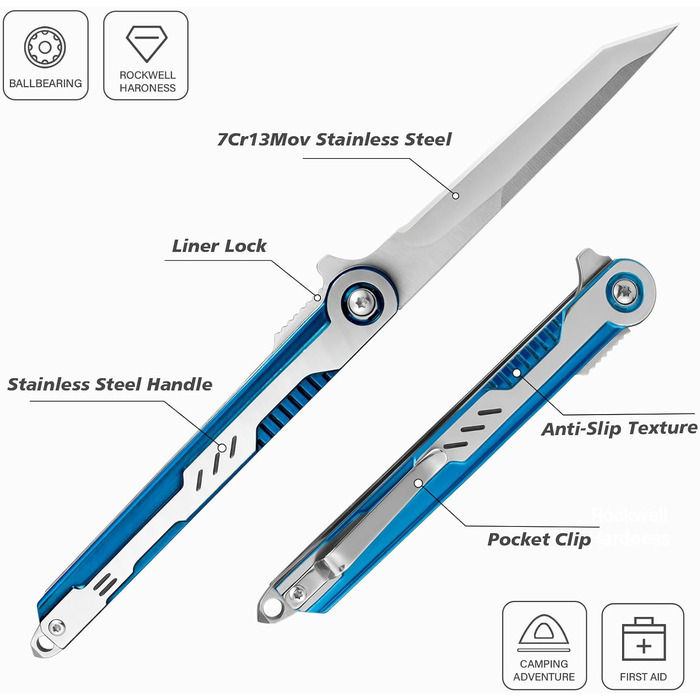 Одноручний ніж IKORES, складаний ніж зі шкіряним чохлом і кишеньковою кліпсою, одноручний ніж з лезом з нержавіючої сталі, для чол