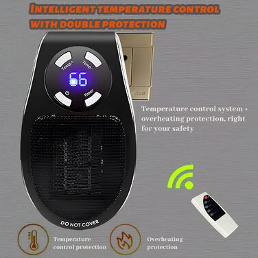 Керамічний вентилятор Hillylolly потужністю 500 Вт, вентилятор-обігрівач, що підключається до мережі, міні-вентилятор-обігрівач, настінний електричний обігрівач, енергозберігаючий та тихий вентилятор-обігрівач для ванних кімнат та кімнат (чорний)