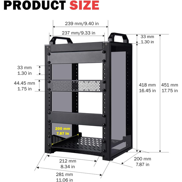 Дюймова серверна шафа, міні-стійка глибиною 200 мм з полицею та заглушкою, для NAS, AV та мережевого обладнання (чорна), 1, 8U 10-