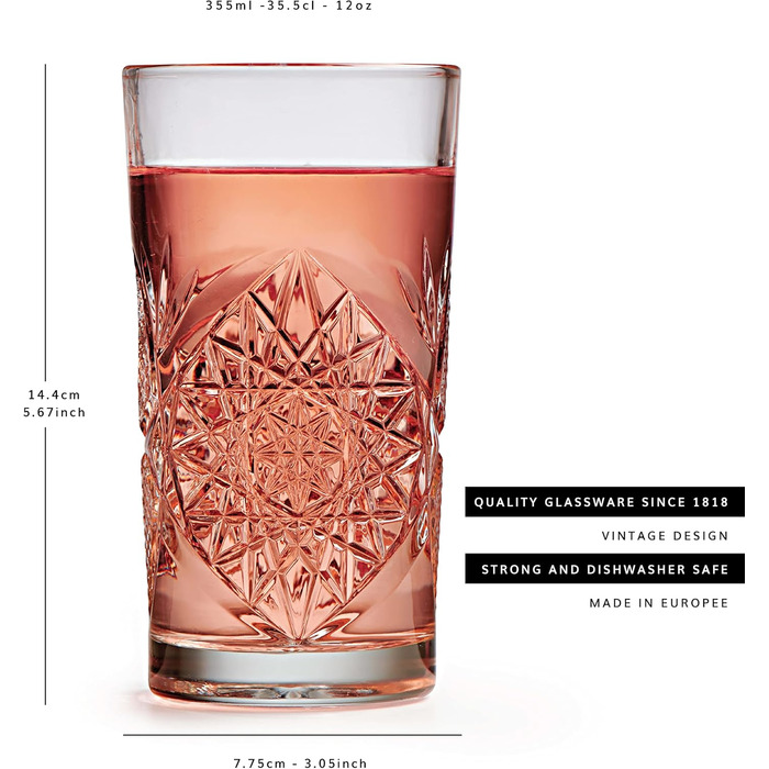 Довга склянка Libbey Hobstar - 355 мл / 35,5 мл - 6 шт. - вінтажний дизайн - можна мити в посудомийній машині - висока якість 6 шт