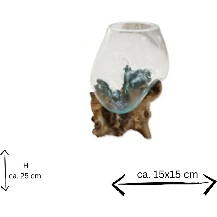 Плавлене скло на кореневій деревині - скляна чаша на кореневій деревині - тик зі скляною вазою або чашею (скло 25 х 15 см)