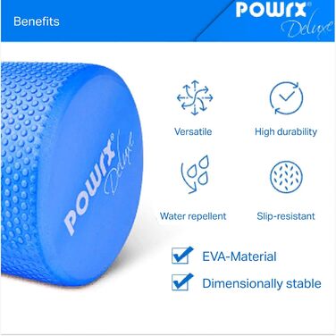 Ролик для йоги POWRX синього кольору 90 x 15 см - ролик для пілатесу, поролоновий ролик, тренування фасцій, ролик для самомасажу