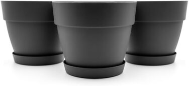 Горщик для квітів з блюдцем круглий ø47 см в антрацитовому кольорі - кашпо підходить для внутрішнього та зовнішнього використання