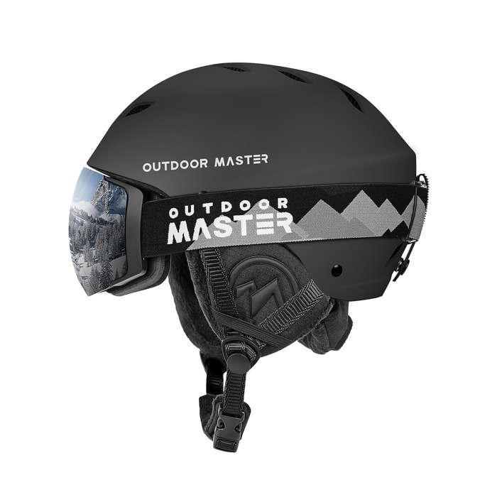 Комплект лижних шоломів OutdoorMaster, лижний шолом Kelvin з лижними окулярами PRO - комплект шоломів для сноуборду для чоловіків, жінок та дітей, чорний, L