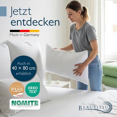 Пухова подушка Beautissu 80x80 80x80 Пухова та пір&39яна подушка 100 зроблено в Німеччині Пухова подушка 80 x 80 см Сертифіковано Oeko-Tex, Downpass та Nomite Можна прати та сушити в сушильній машині FK 80x80 см (1 упаковка)