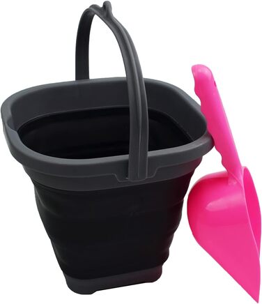 Л Super Mini Square Foldable Plastic Bucket - Складне квадратне відро - Портативне відро для води - Економія місця на відкритому повітрі (сірий/чорний (набір 2), 2) Сірий/чорний (набір 2) 2, 2,6