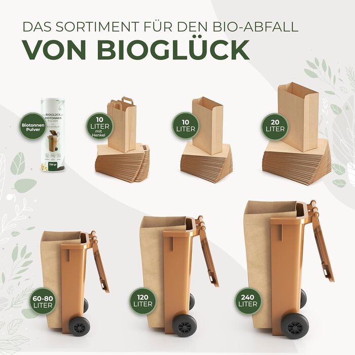 Пакети для органічних відходів BIOGLCK 20 л 50 шт. Паперові пакети для органічних відходів стійкі до розривів, вологостійкі та компостовані Паперові пакети для органічних відходів для контейнерів для сміття, 50 шт. (1 упаковка)