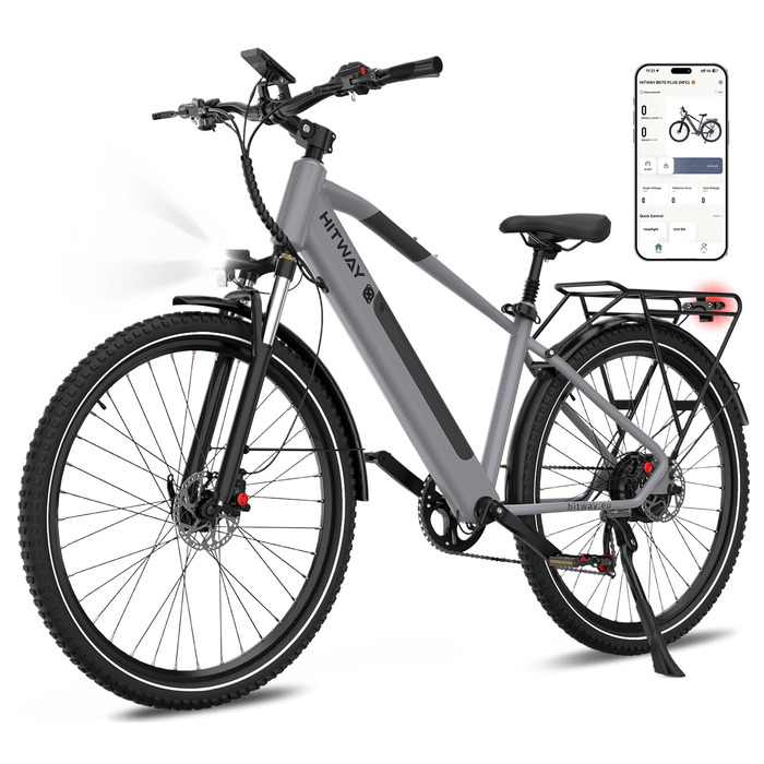 Електричні велосипеди 27,5/29 дюймів, Знімний акумулятор 36 В 12,8 Аг, Двигун 250 Вт до 25 км/год, Запас ходу 50-80 км, Міський електровелосипед Pedelec MTB для дорослих, Сірий BK7S PLUS - 29 дюймів - 7 швидкостей