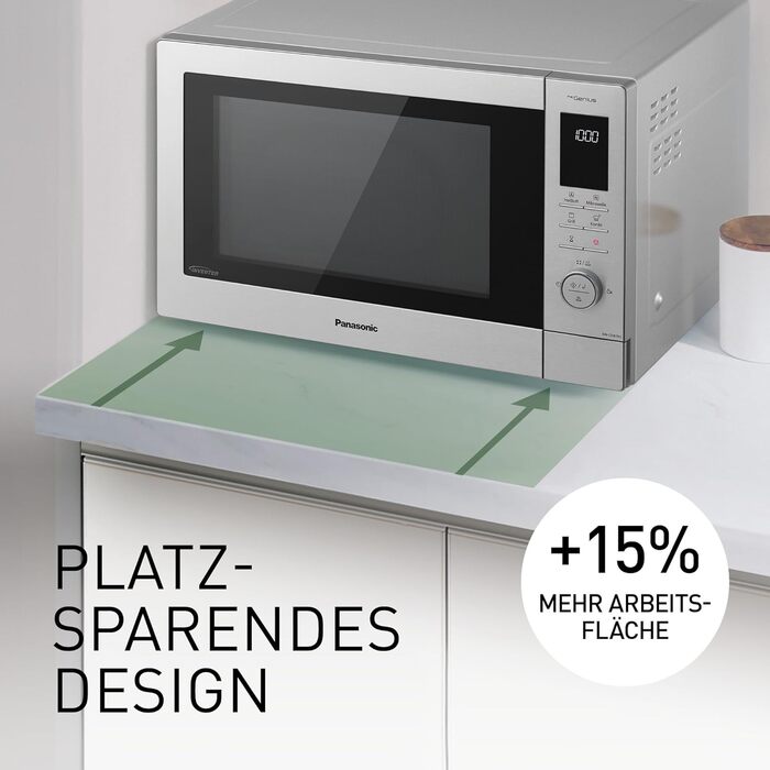 Комбінована мікрохвильова піч Panasonic NN-CD87 (1000 Вт, з гарячим повітрям і грилем, інверторна мікрохвильова піч, 34 літри) нержавіюча сталь, срібляста одинарна мікрохвильова піч NN-CD87