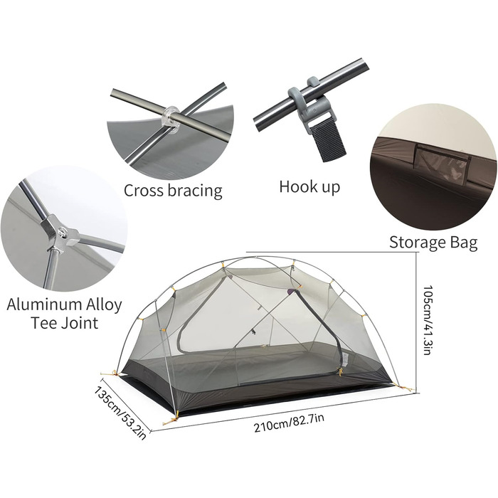 Намет Naturehike Mongar на 2 особи, надлегкий кемпінговий намет, туристичний намет на 2 особи, 4-сезонний намет, нейлон 210T PU3000 мм для кемпінгу, трекінгу, велоспорту, альпінізму, 210T синій