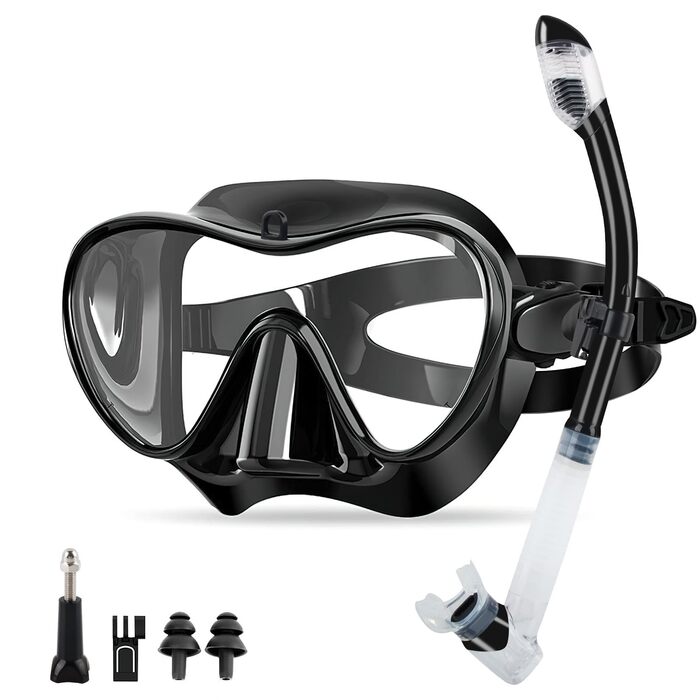 Набір для сноркелінгу, Набір для сноркелінгу для дорослих, Маска для сноркелінгу, Маска для сноркелінгу для дорослих, Маска для дайвінгу, Окуляри для дайвінгу з трубкою, Окуляри для дайвінгу для дорослих з трубкою, Чорний