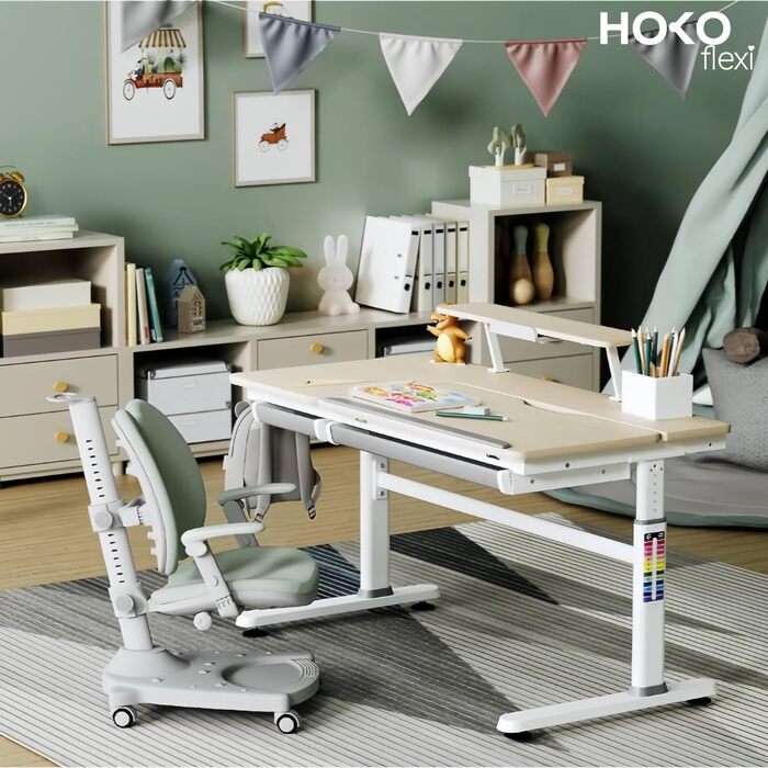 Дитячий стіл з ручним регулюванням висоти, похилою підставкою, регульованою стільницею та підставкою для книг (CELIN та ALVO), стіл під дерево підставка для книг