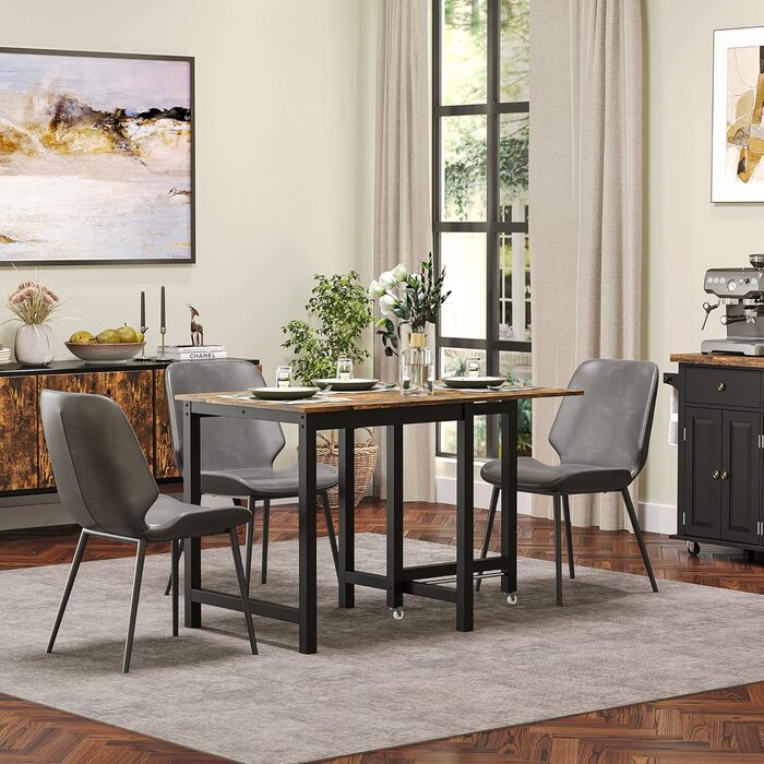 Розкладний прямокутний обідній стіл HOMCOM для 4-6 осіб на колесах, металевий обідній стіл 118 x 70 x 76,5 см, коричневий