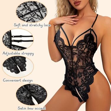 Боді RSLOVE, мереживо з глибоким V-вирізом, чорне, XL–XXL