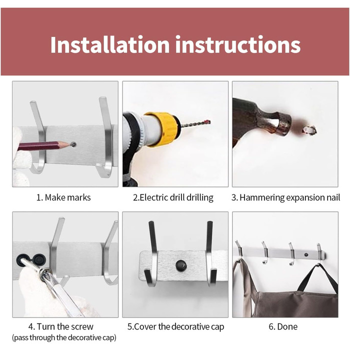 Гачки для верхнього одягу SYPEN настінні, вішалка металева, настінна вішалка з нержавіючої сталі, вішалка з гачками для одягу, віш