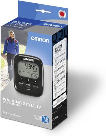 Крокомір OMRON Walking Style IV, чорний, 3D-сенсор для точного вимірювання, вимірює аеробні кроки, відстань та спалені калорії з пам&39яттю, режимом дії та великим дисплеєм, простий у використанні