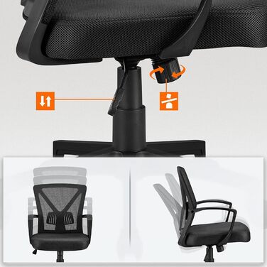 Офісне крісло Yaheetech, стілець для столу, обертове крісло з сіткою, ергономічне крісло для домашнього офісу, комп&39ютерне крісло з регульованою висотою та спинкою, м&39яке сидіння, для навчання/офісу, чорне