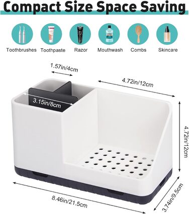 Тримач для зубної щітки для органайзера для ванної кімнати, тримач для електричної зубної щітки зі зливним отвором, знімний органайзер для зубної щітки для ванної кімнати, кухні та сімї (білий)