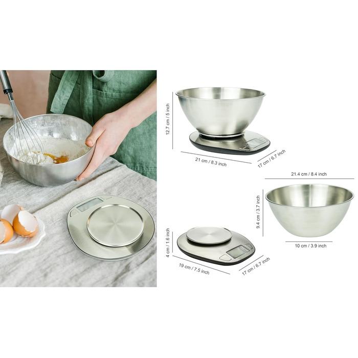 Цифрові кухонні ваги EXZACT з нержавіючої сталі - електронні кухонні ваги зі знімною чашею для випікання та приготування їжі - фун