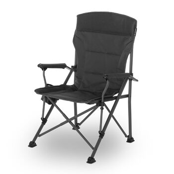 Міцний кемпінговий стілець XXL, вантажопідйомність до 250 кг, з підлокітниками, тримачем для напоїв, сумкою-холодильником та міцною сталевою рамою, крісло для риболовлі, складне, довговічне, темно-сірий колір