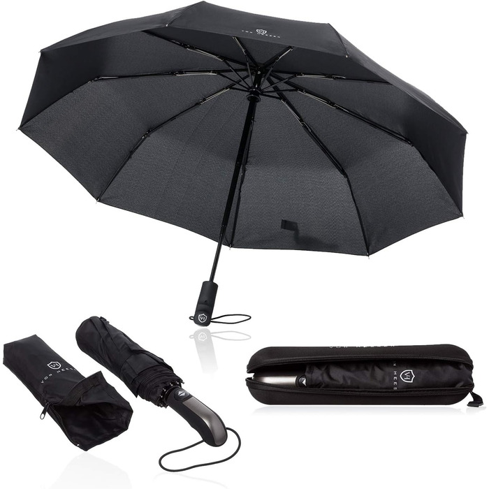 Парасолька VON HEESEN захищена від шторму до 140 км/год - з сумкою-парасолькою та дорожнім футляром - Складна парасолька з автомат