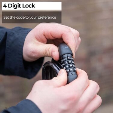 Велозамок кодовий BBB Cycling QuickCode для шосейних, гірських та міських велосипедів. Комбінація з 4 цифрами, сталевий трос 8мм x 120см, чорний.