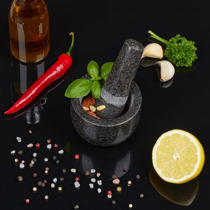 Гранітний розчин Relaxdays з товкачиком, міцний і довговічний, спеції, трави, полірований кам'яний розчин, Ø 8,5 см, V 100 мл, сір