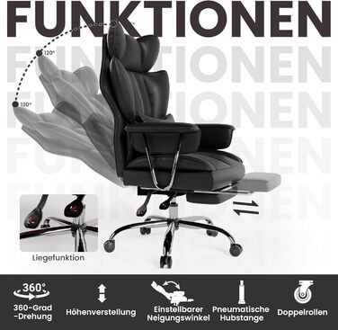 Офісний стілець Gotland, ергономічний стілець для роботи з поперековою опорою, регульована висота, функція нахилу, комп&39ютерний стілець з високою спинкою для дому та офісу (чорний)