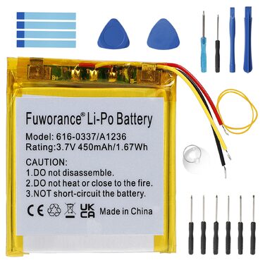 Акумулятор A1236 616-0337 ємністю 450 мАг 3,7 В, сумісний з iPod Nano 3rd G3 4 ГБ 8 ГБ 616-0311, 616-0333, музичним плеєром та відеоплеєром, літій-полімерний акумулятор ємністю 1,67 Втгод