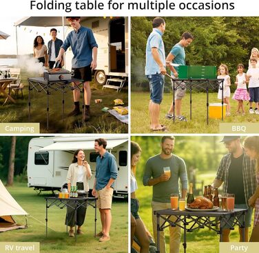 Стіл для кемпінгу Anbte, розкладний стіл 67x58 см (ДxШ), алюміній, стільниця, що згортається, з 2 рівнями висоти (44/70 см), X-подібна конструкція, вантажопідйомність до 150 кг, з сумкою для зберігання для пікніків, саду, балкону, 67 x 58 x 44/70 см