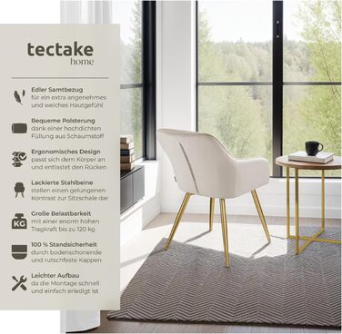 Обідній стілець tectake, зручне крісло, м&39яке крісло, коктейльне крісло з оксамитової тканини, крісло для відпочинку для вітальні, їдальні, сучасні кухонні стільці, офісне крісло - сіро-коричневий/золотий 1 стілець сіро-коричневий/золотий