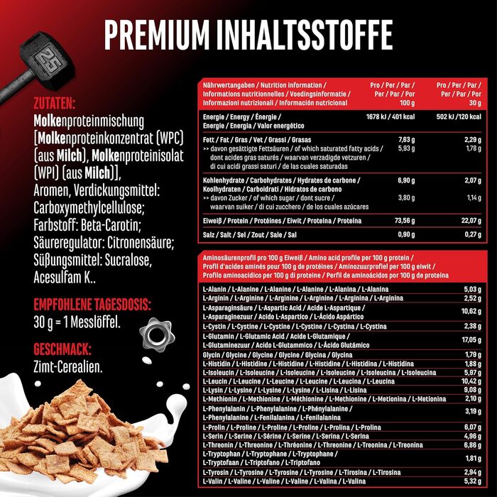 Сироватковий протеїновий порошок German Elite Nutrition, 1000 г, Злаки з корицею