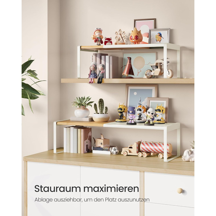 Стійка для спецій, набір з 2 шт. , висувна, кухонний органайзер, кухонна полиця, органайзер для шафи, тримач для спецій, кухня, невелика полиця, штабелюється, настільний органайзер, натуральний бежево-кремово-білий KCS051N01 2 натуральний бежевий кремово-