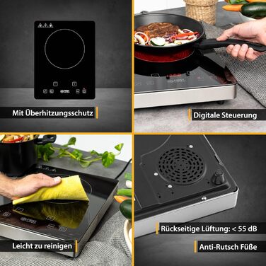 Вт 175мм Склокераміка Сенсорна панель керування мобільні Нержавіюча сталь одинарна цифровий, 2000