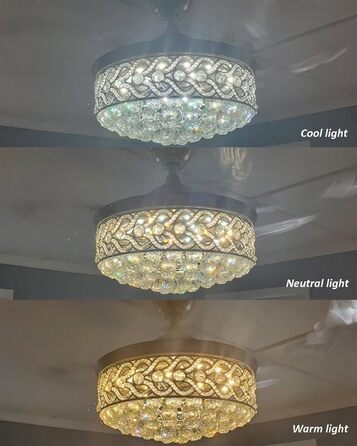 Тихий вентилятор лампа кришталевий стельовий вентилятор зі світлом 3 швидкості 3 кольори з пультом дистанційного керування вентиля