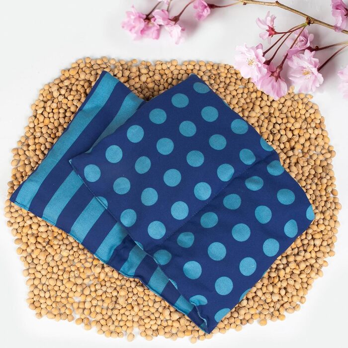 Подушка з вишневих кісточок, підходить для мікрохвильової печі та духовки - Синя в смужки та цятки Ручна робота Зроблено в Німеччині Приблизно 20 x 60 см Бавовна OEKO-TEX Зернова подушка для шиї та спини
