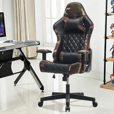 Ігрове крісло - ергономічне, регульоване по висоті, м&39яке ігрове крісло з підставкою для ніг, підголівником та поперековою опорою, обертове крісло, вантажопідйомність 150 кг, чорний колір