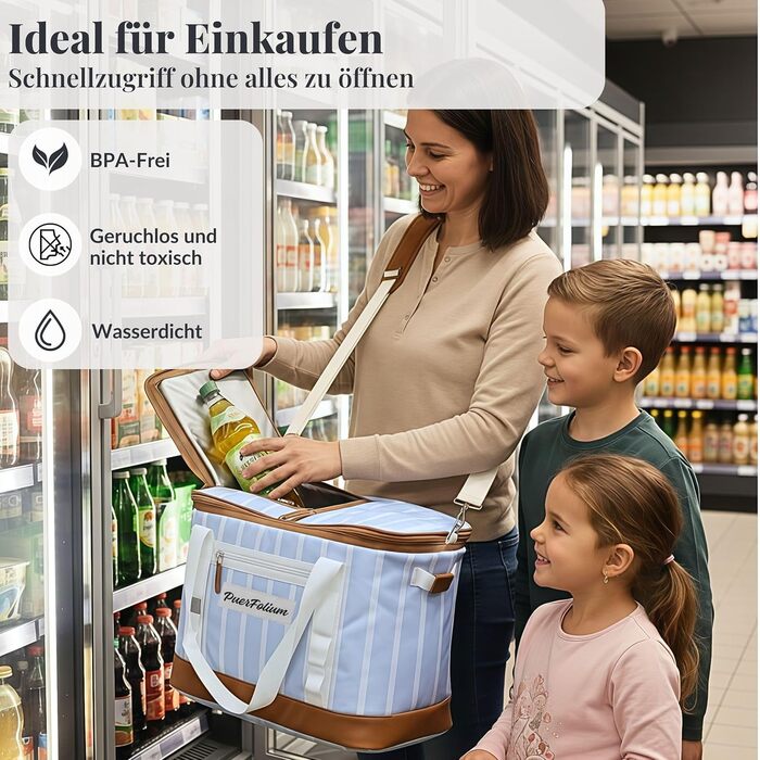 Велика сумка-холодильник 45 л XXL, сумка для пікніка, для покупок, пляжу, автомобіля, кемпінгу, використання на свіжому повітрі, пасивний холодильник, сумка-холодильник, сумка для заморожування, термосумка, ізольована сумка, верхній клапан, складна, ретро