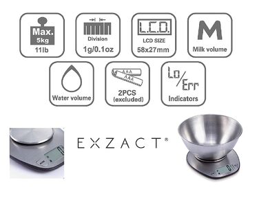 Цифрові кухонні ваги EXZACT з нержавіючої сталі - електронні кухонні ваги зі знімною чашею для випікання та приготування їжі - фун
