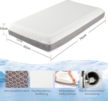 Ортопедична подушка для шиї з піни з ефектом пам&39яті, середньої жорсткості та м&39якої, двостороння ергономічна подушка для шиї зі знімним чохлом, сертифікована Oeko-Tex, сіро-біла, 70x42x10 см