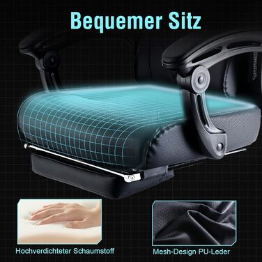 Ергономічне офісне крісло GTPLAYER, стілець для роботи, регульована поперекова опора, підголівник, крісло керівника з підлокітниками, що з&39єднуються, безшумні колеса, чорний колір, вантажопідйомність до 150 кг